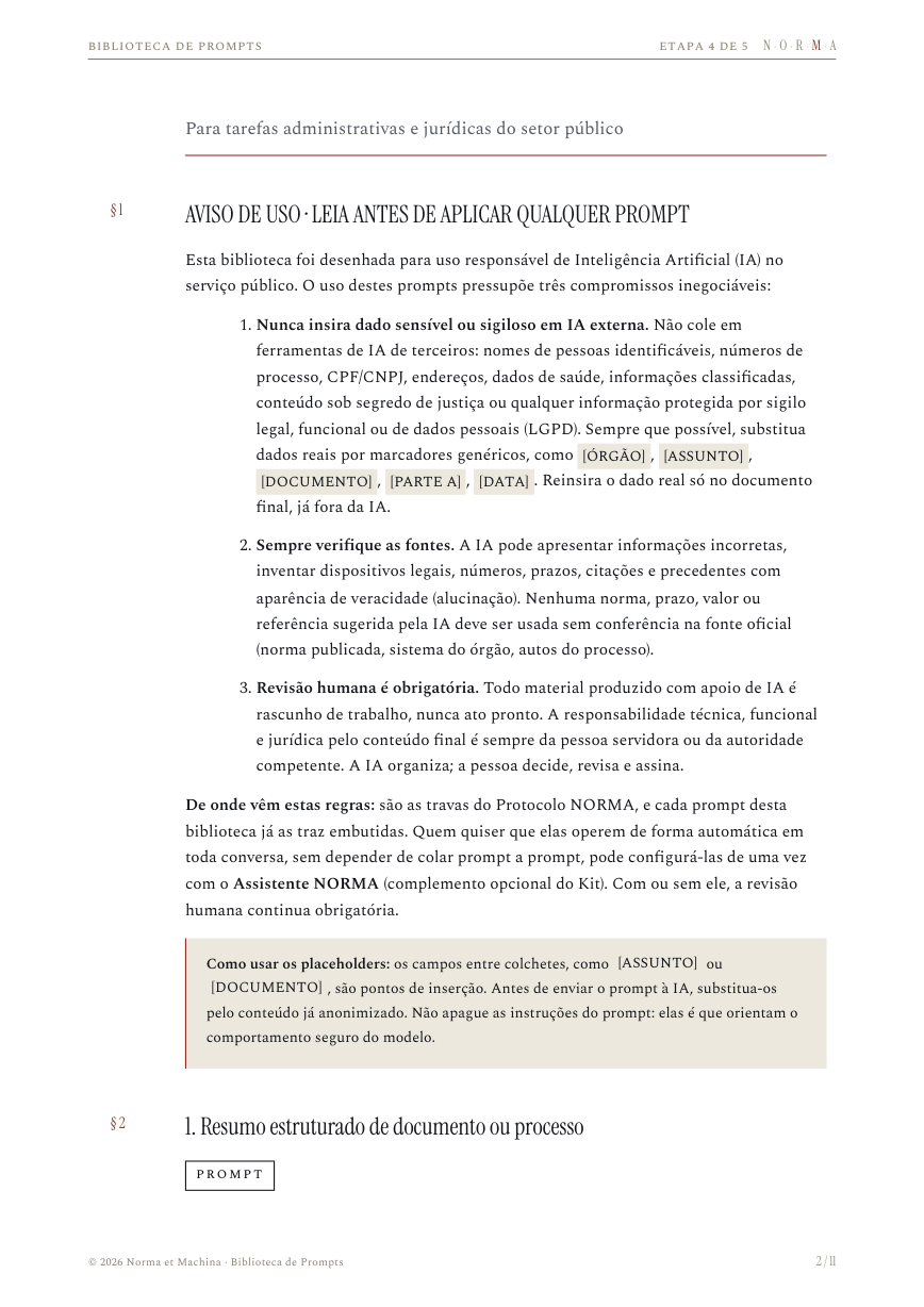 Página da Biblioteca de Prompts Seguros, com o prompt e a verificação correspondente.